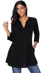 BY27750-2 Black Cable Knit Button Neck Swingy Tunic